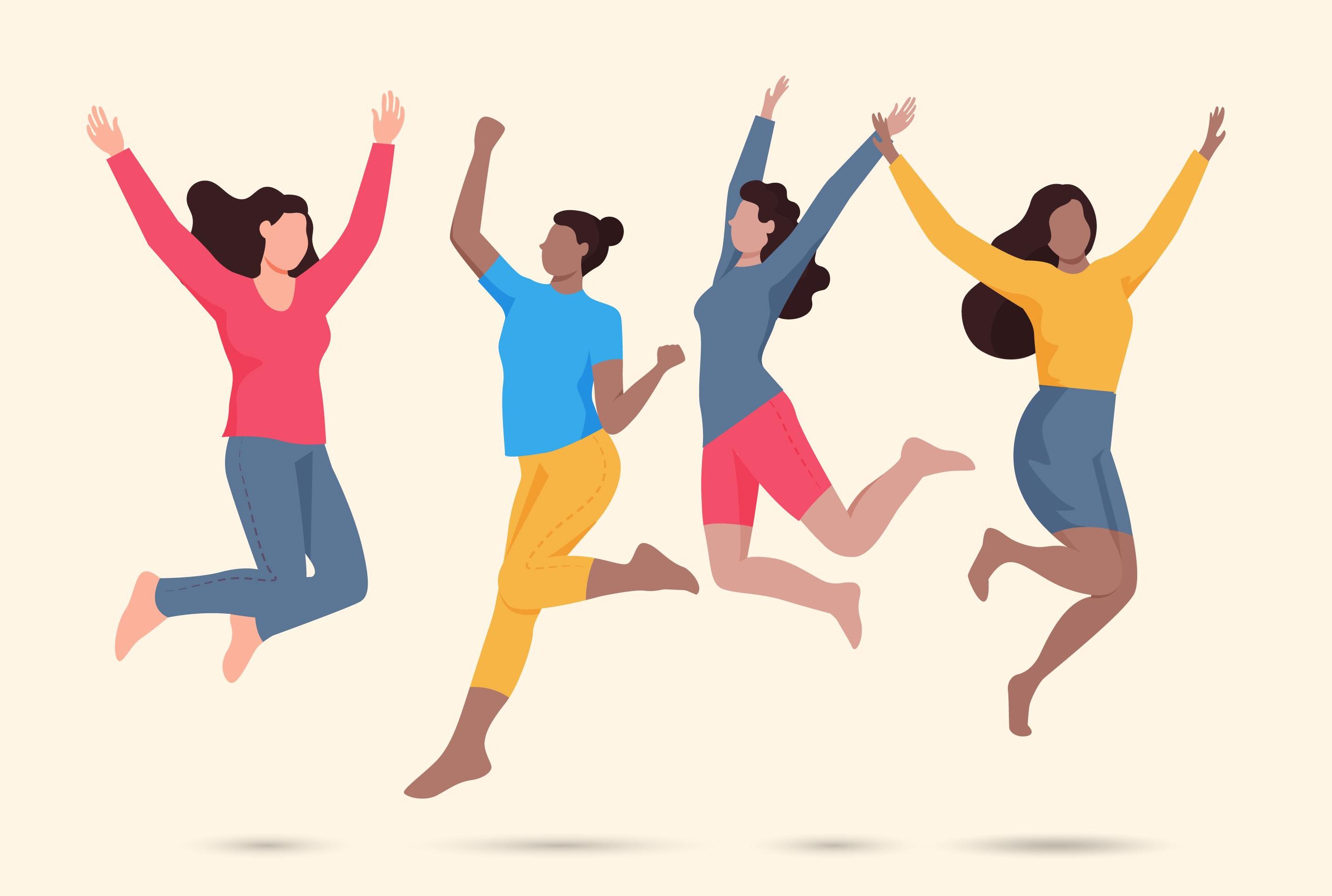 An image representing women jumping in the air in celebration, courtesy of Freepik.