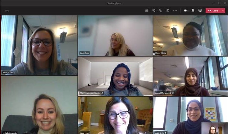 Social work students in Stockport at a virtual check-in.