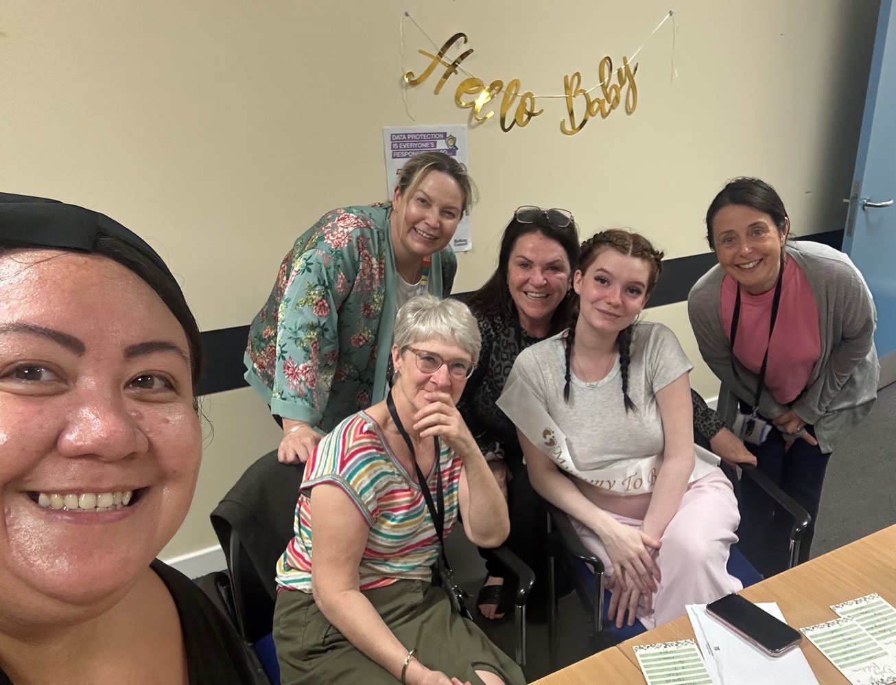 Emily’s baby shower (Emily is second from the right)